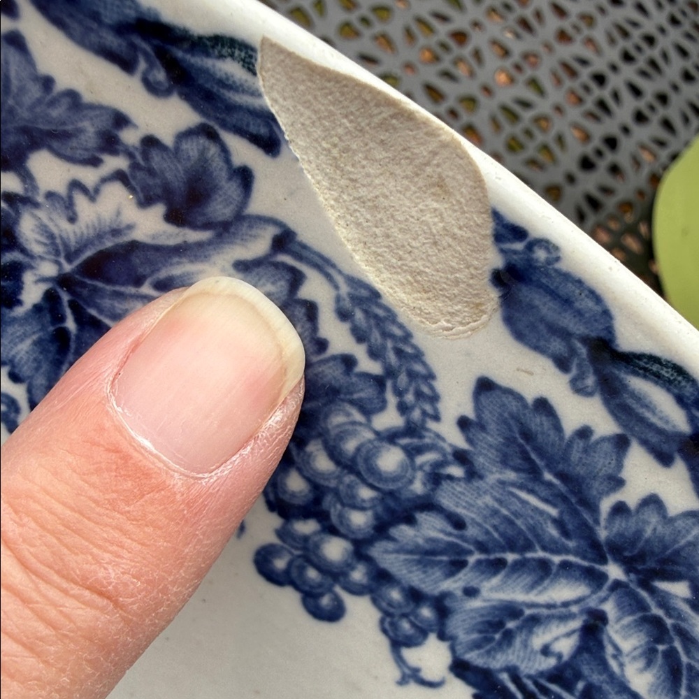 Antique English blue and white transferware pastoral scene serving bowl. - Picture 10 of 11